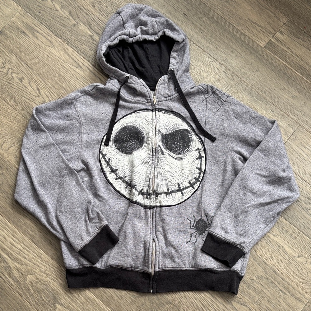 Disney | Nightmare Before Christmas Grey Zip Up Hoodie Jack Skellington Size M